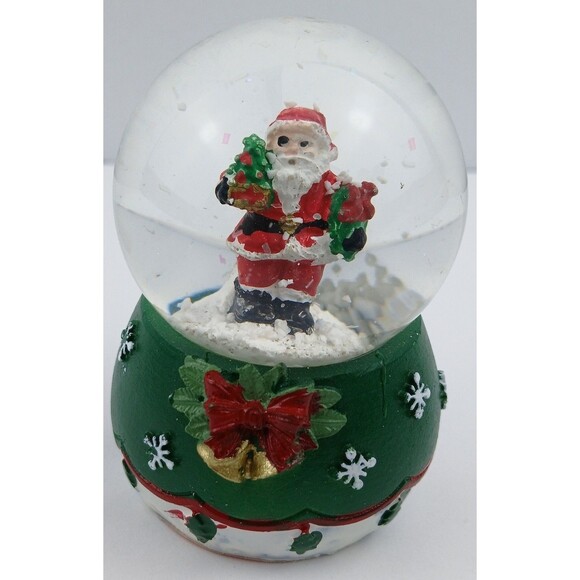 Mini Santa Claus Snowglobe Christmas Snow Globe Miniature Green White Waterglobe - Picture 2 of 16